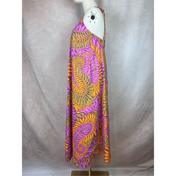 Zara Halter Maxi Dress Tropical Hawaiian Modern does 70s Sz Small 100% Cotton - Picture 3 of 7